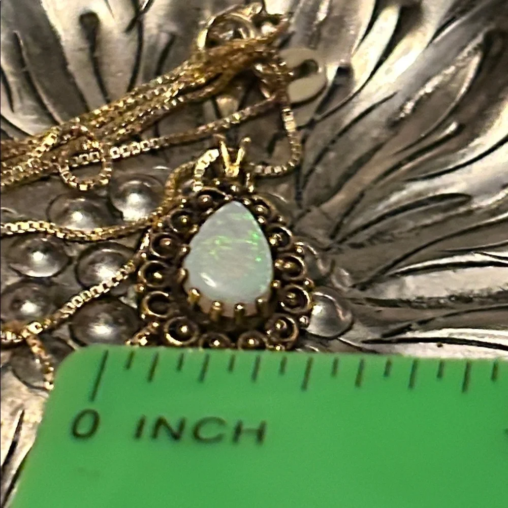 Vintage 14K Opal Pendant on a Gold Vermeil 925 Chain Necklace